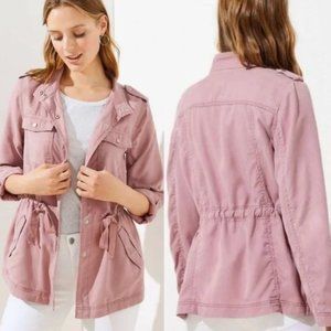 LOFT Pink Snap Button Front Drawstring Utility Jacket